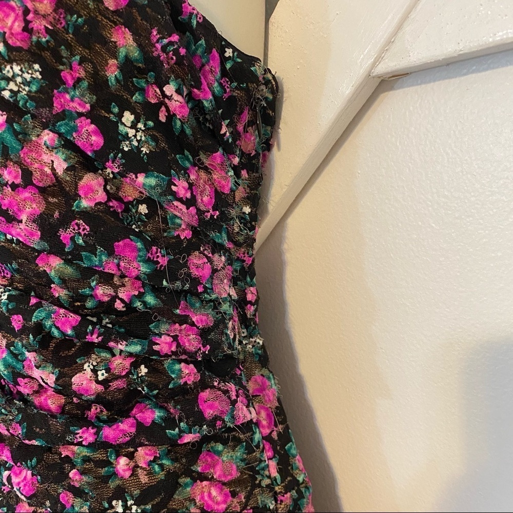 Dress The Population Marie Floral Chiffon One Shoulder Sheath Mini Dress L - Picture 6 of 13